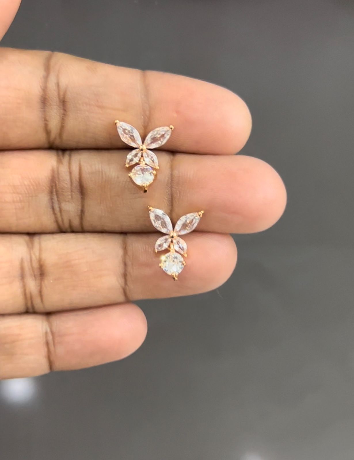 CZ CUTE WHITE BUTTERFLY STUD WITH STONE HANGING