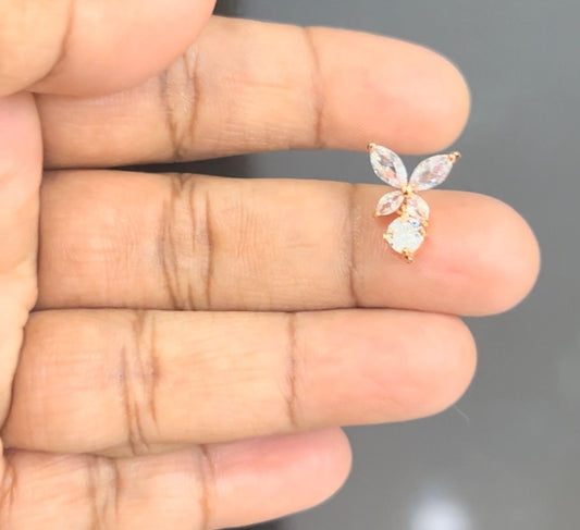 CZ CUTE WHITE BUTTERFLY STUD WITH STONE HANGING