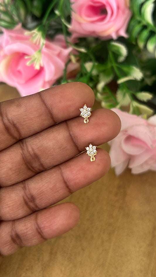 Tiny Floral Stud Earrings – Nose Pin Style Screw Back | Second Hole Studs