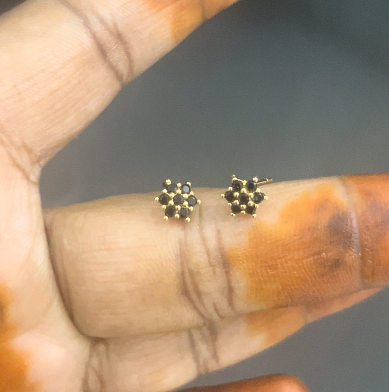 CZ small black flower stud