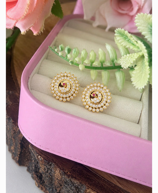 Polished Panchaloham Peacock Motif Big Stud Earrings