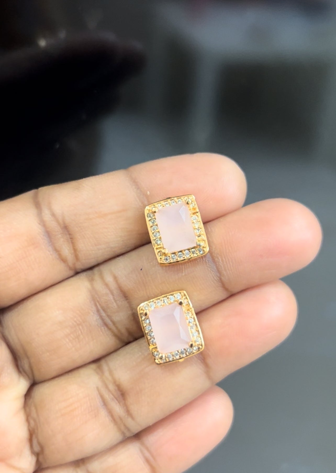 CZ color stone stud in rectangle shape