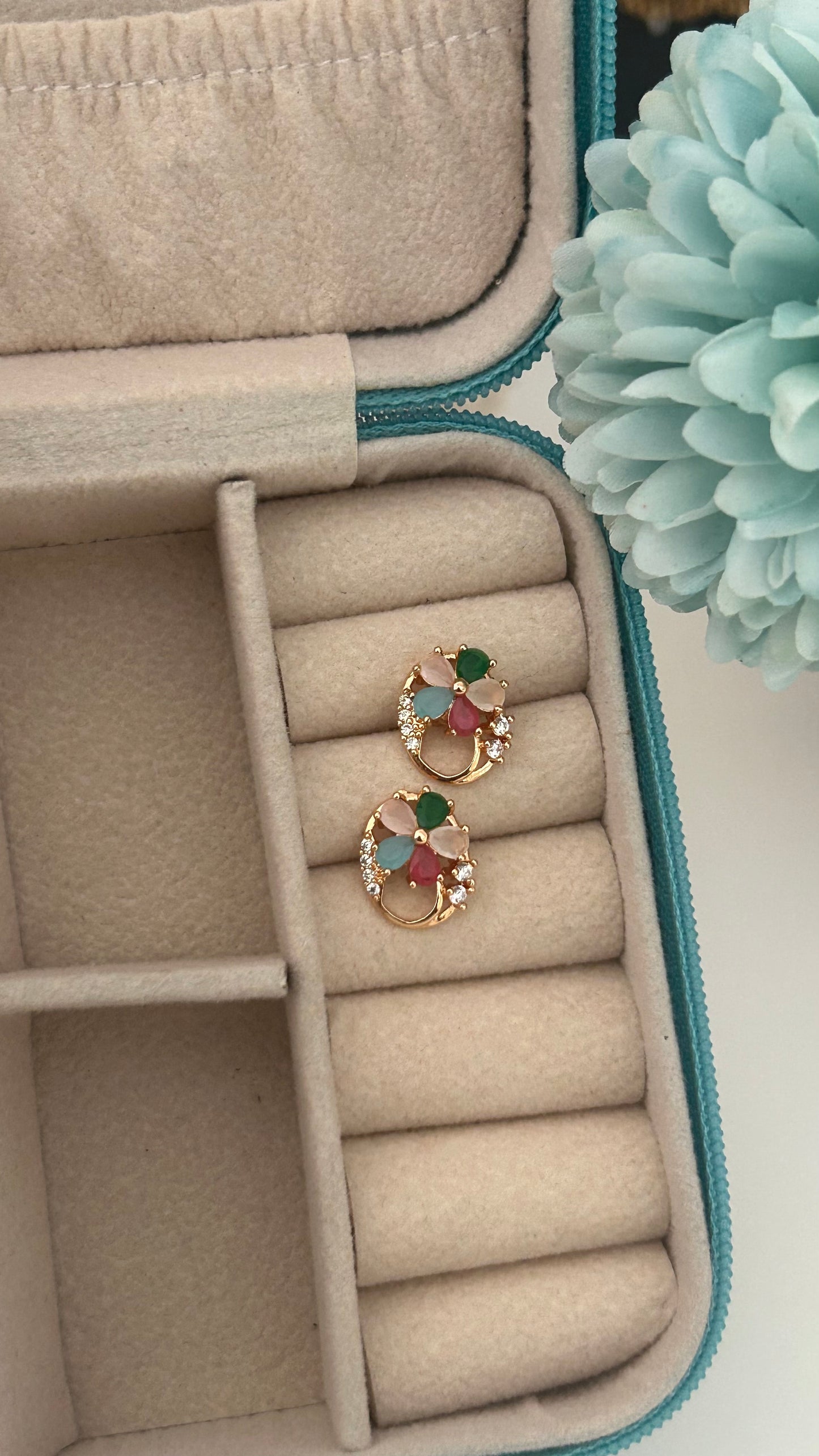 CZ MULTICOLOUR FLOWER STUD 1