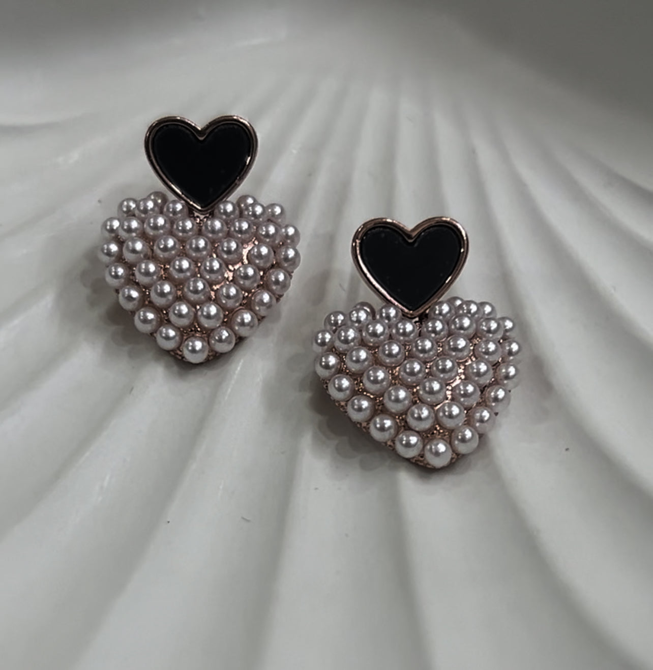 CZ love shape stud with pearls