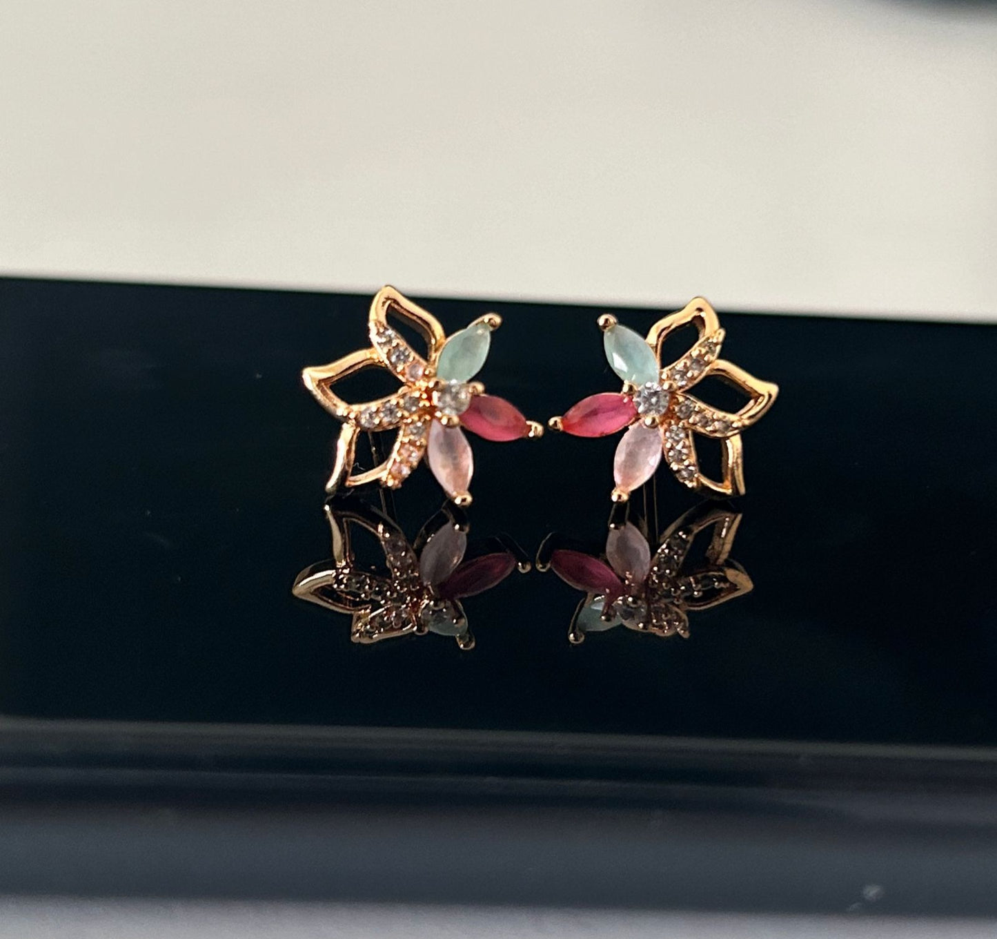 CZ MULTICOLOURED FLOWER  STUD