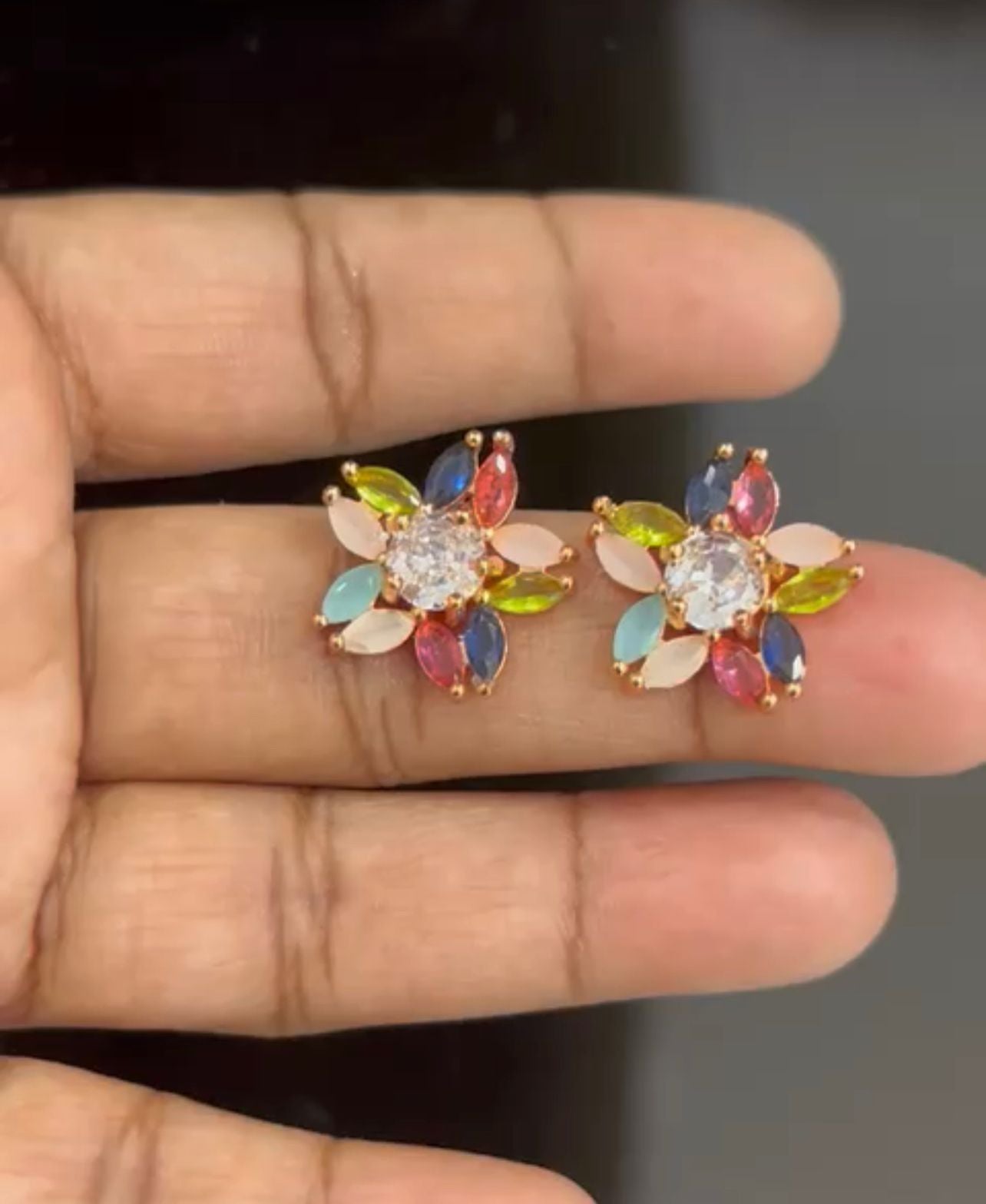 CZ MULTICOLOUR FLOWER STUD