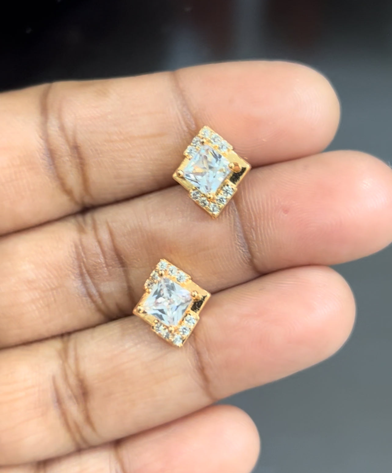 Cz diamond shape studs in colours