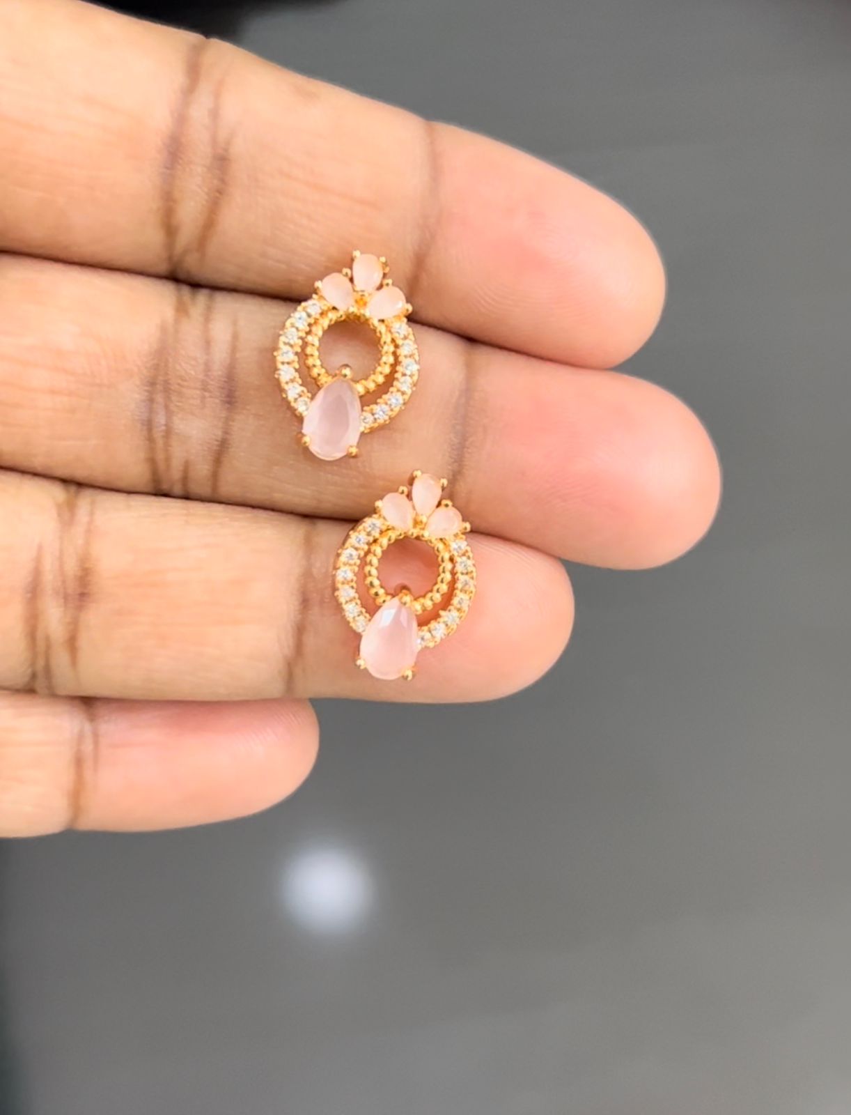 CZ Peach color stones stud