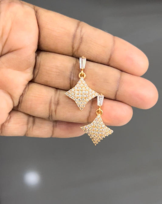 CZ White stone square shape drop earrings