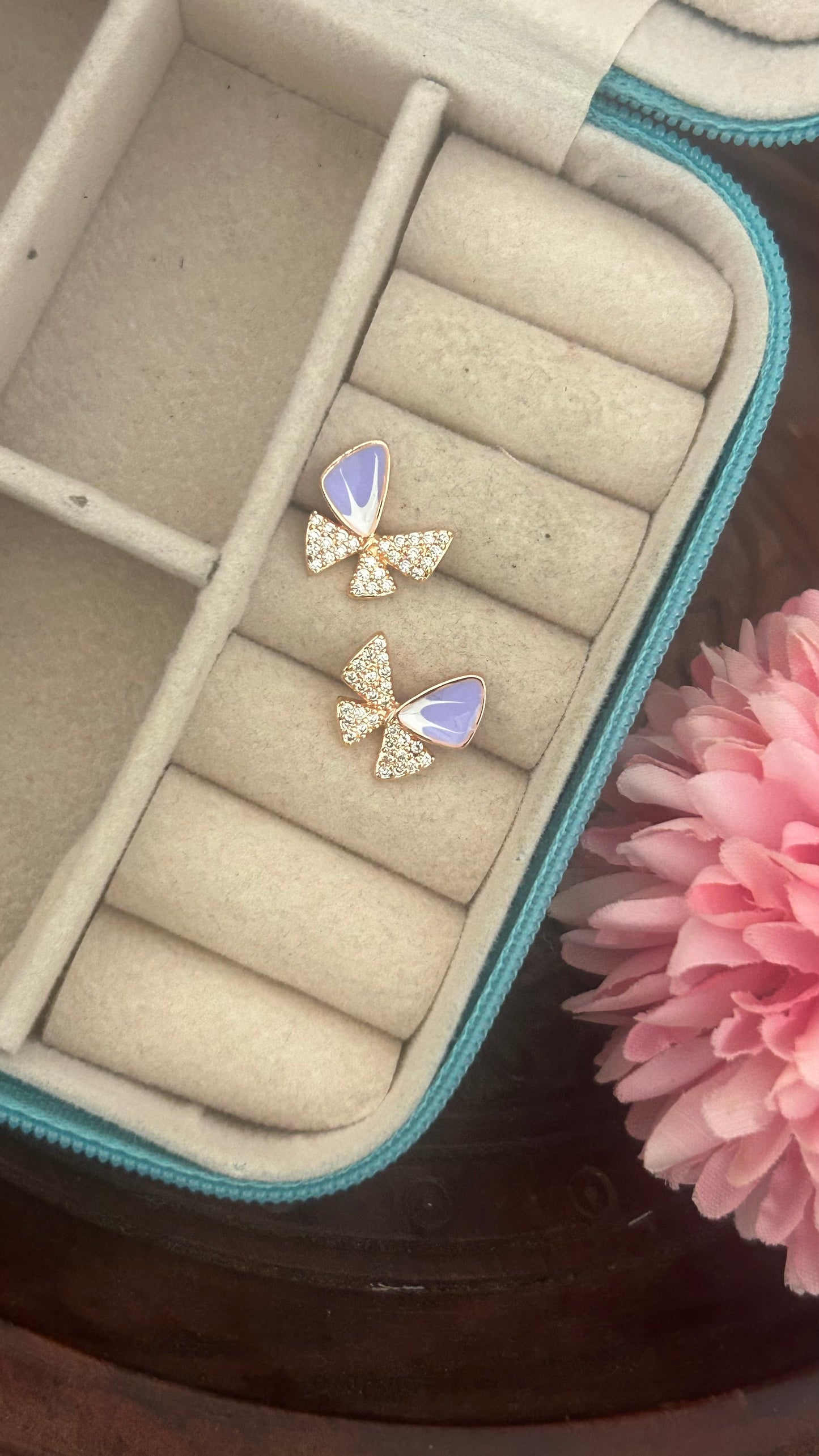 Cz purple butterfly stud