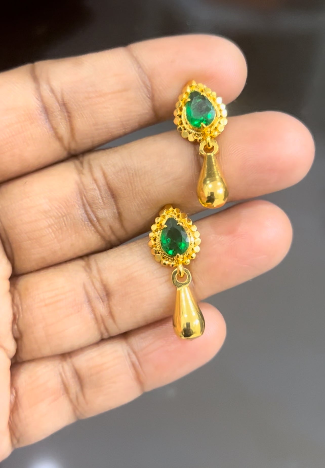 Green stone screwback earrings