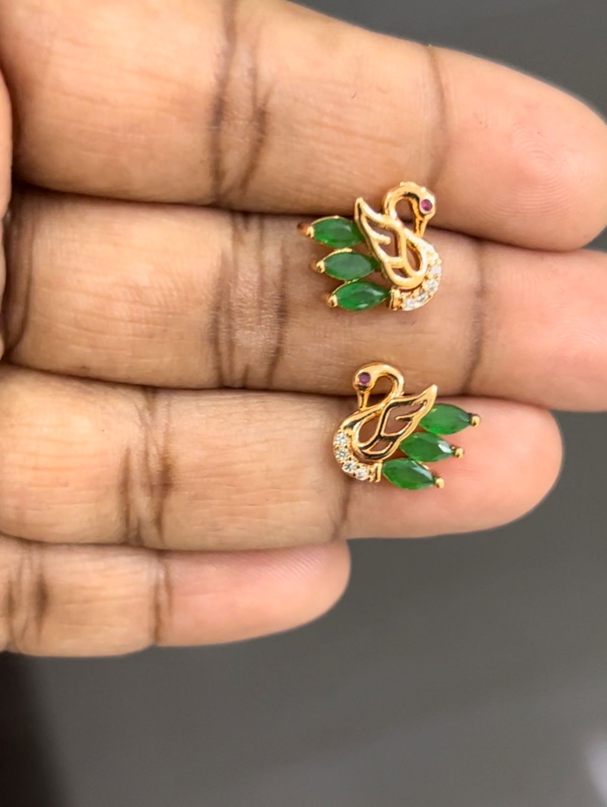 CZ GREEN COLOUR SWAN EARRINGS