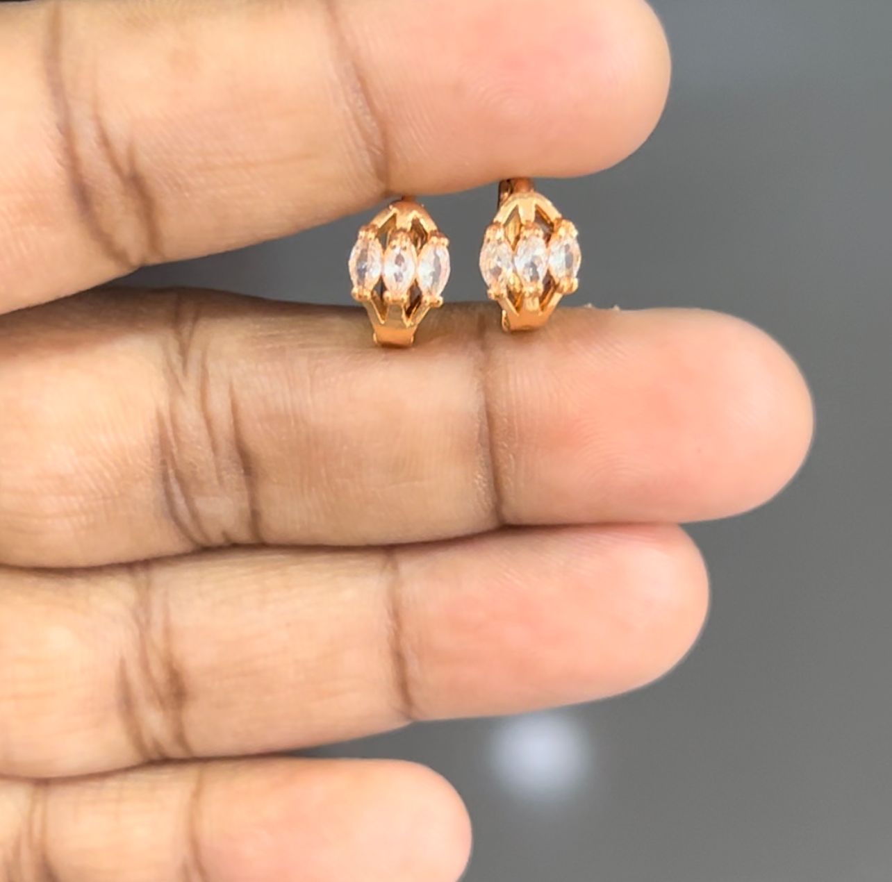 CZ 3 STONE BALI EAR RINGS