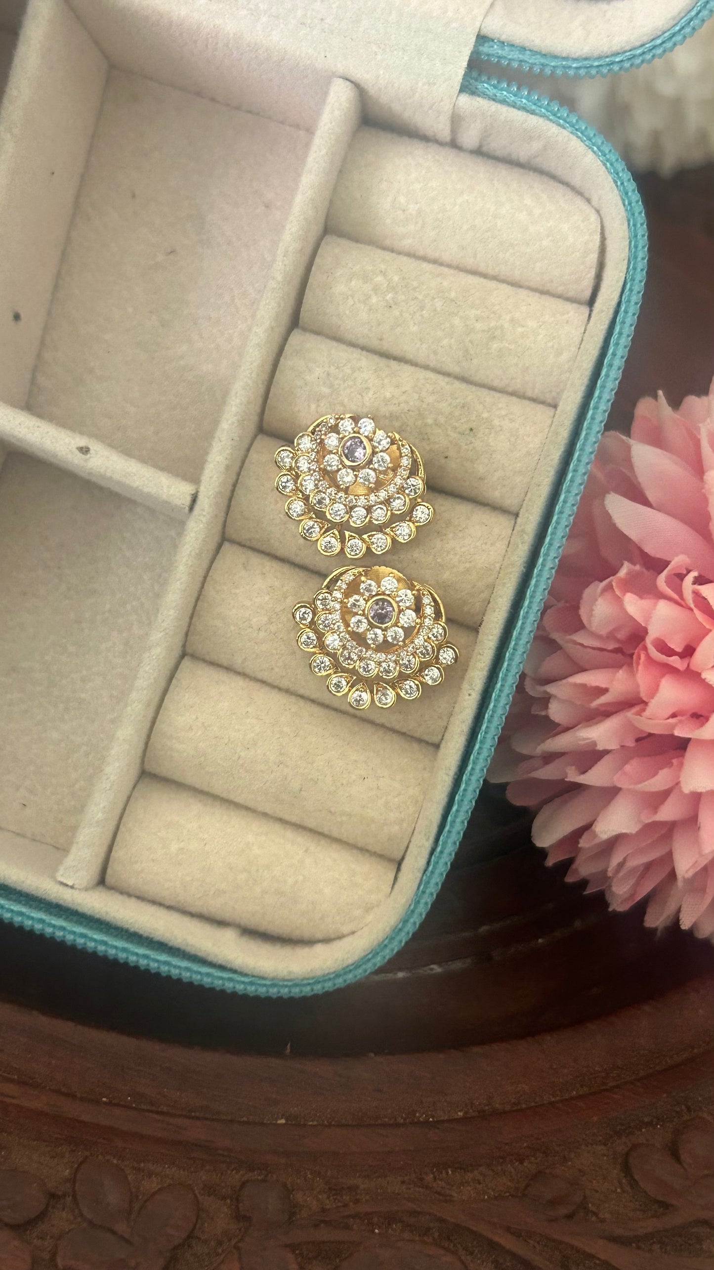 White stone half moon stud