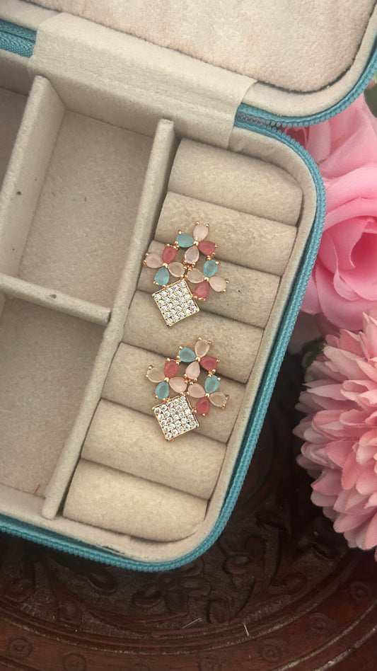 Multi Color Stones with White Stones Party Wear Stud Earrings