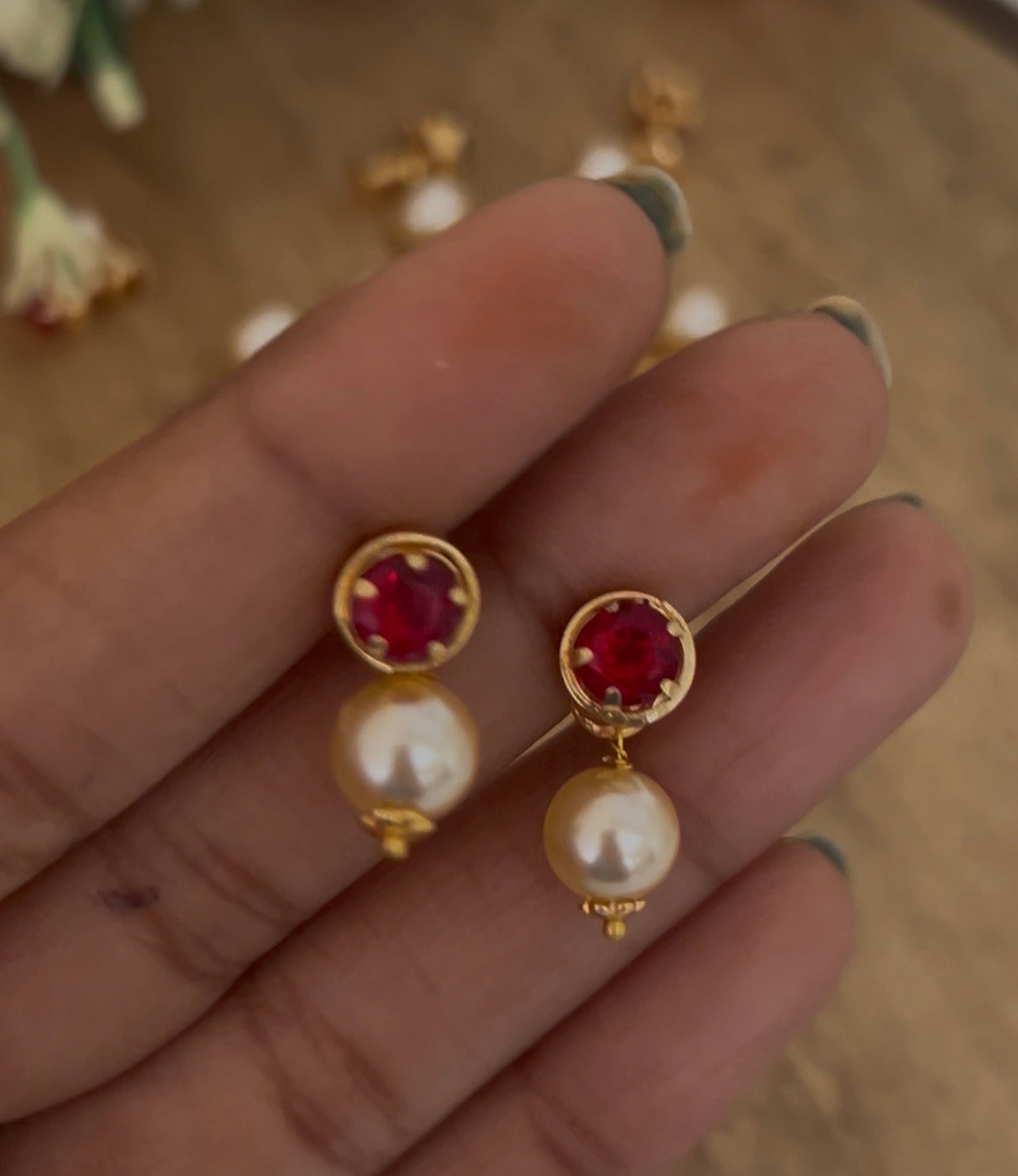 Panchaloha Stone Stud Earrings with Detachable Swarovski Pearl Drops