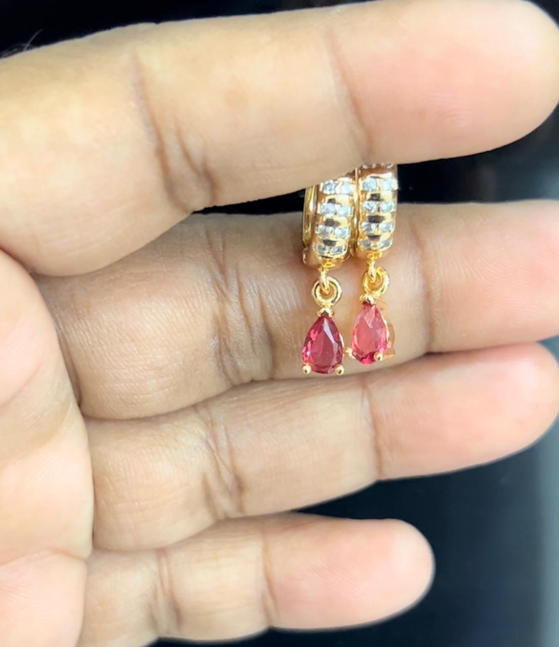 CZ BALI EARRINGS WITH RED STONE HANGING