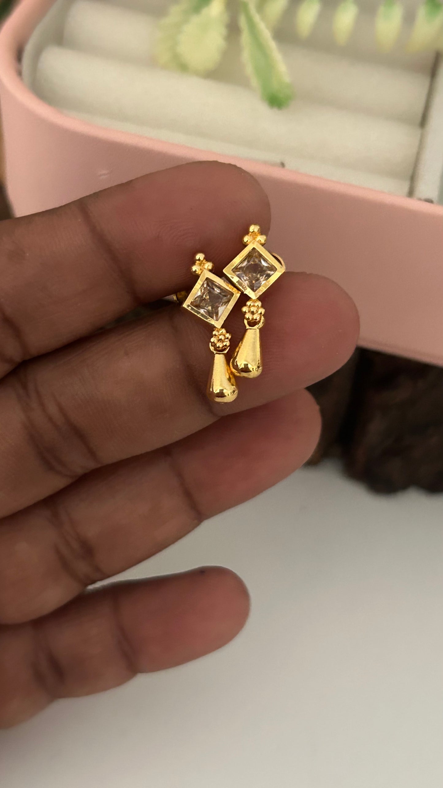 Stylish Daily Wear Screwback Studs with Square Stone Drop Design