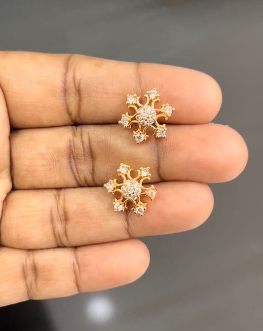 CZ Gold Plated white stone flower shape stud