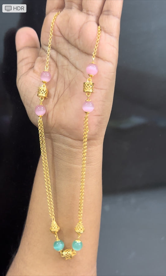 2 line chains with pink n blue beads