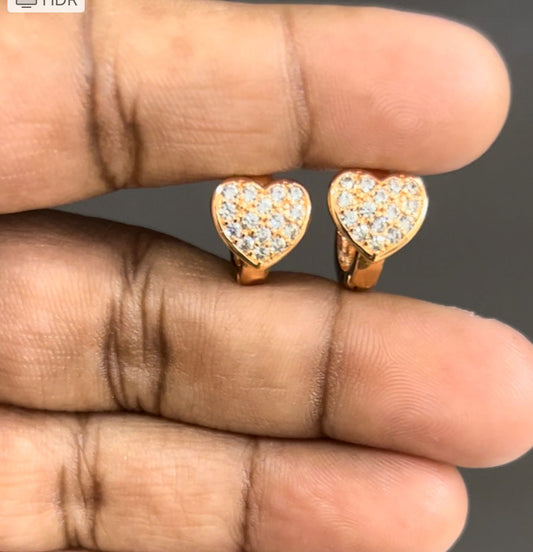 CZ White stone heart shape Bali earrings