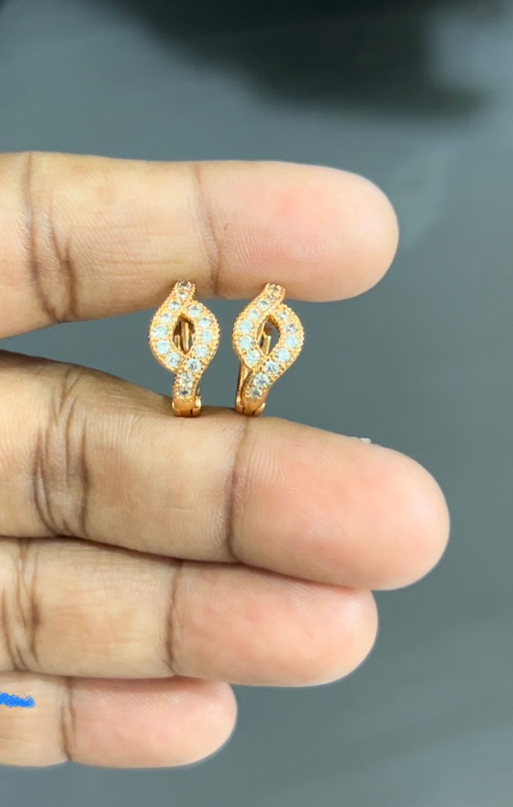 CZ Gold plated white stones curve shaped Bali earrings