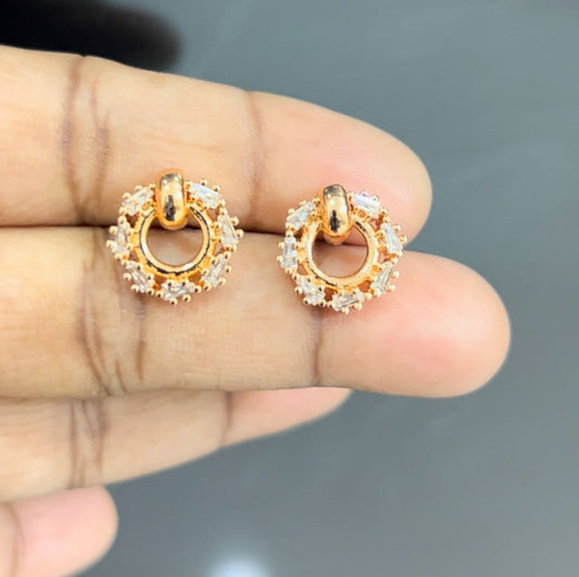 CZ Gold Plated Round Shape white stones studs