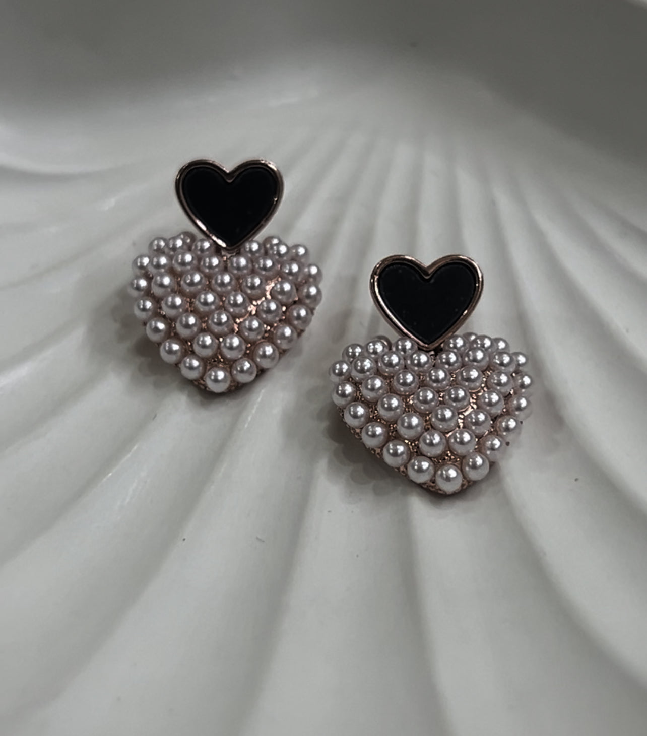 CZ love shape stud with pearls