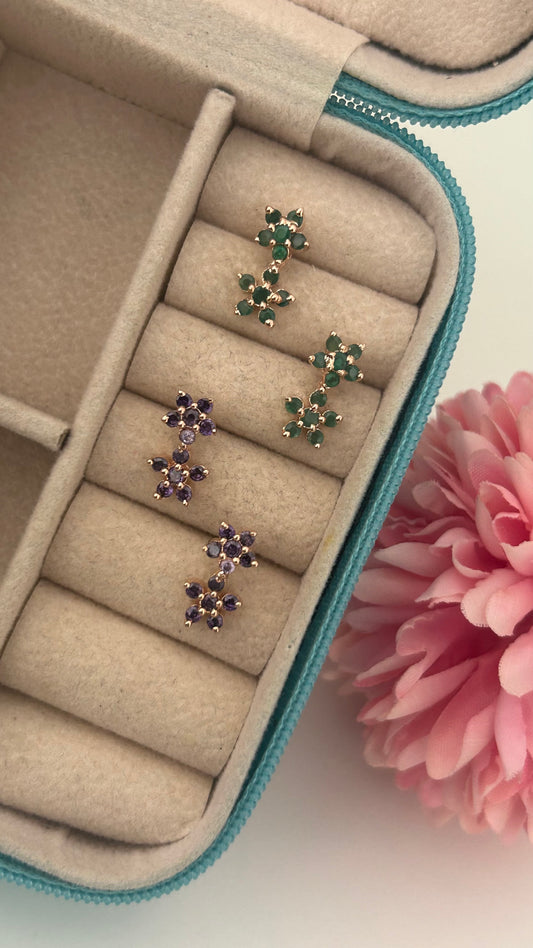 CZ flower stud with flowe hanging