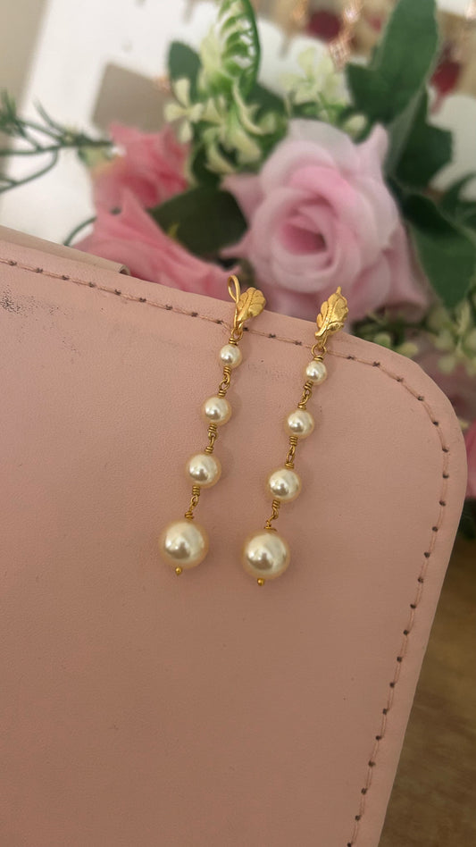 Handmade Swarovski Pearl string Earrings | kattuteega Handwork String Earrings with hook