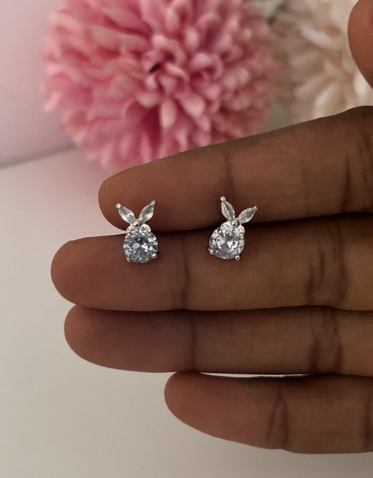 CZ cute white butterfly stud with stone