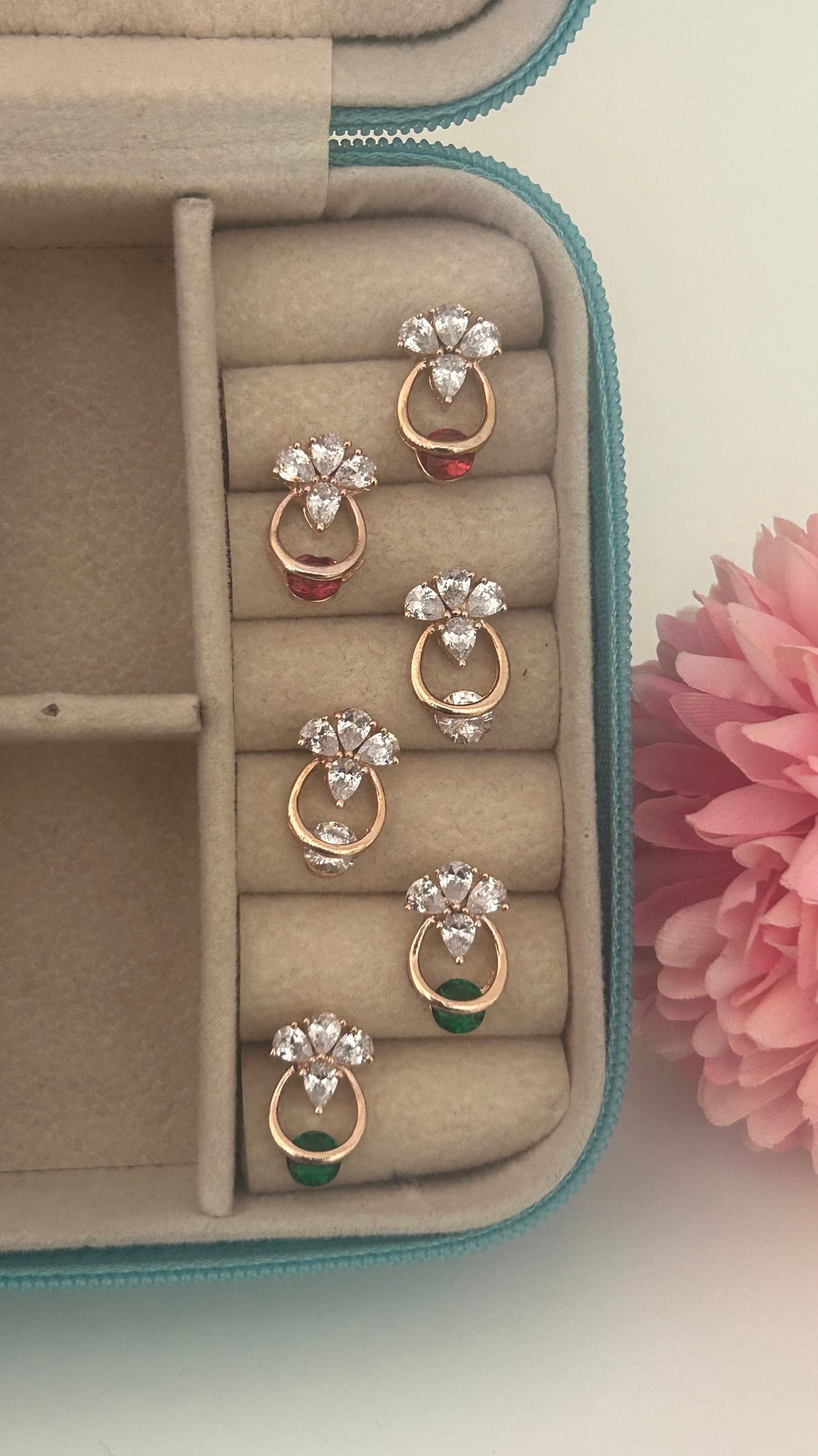 CZ flower stud with color stone