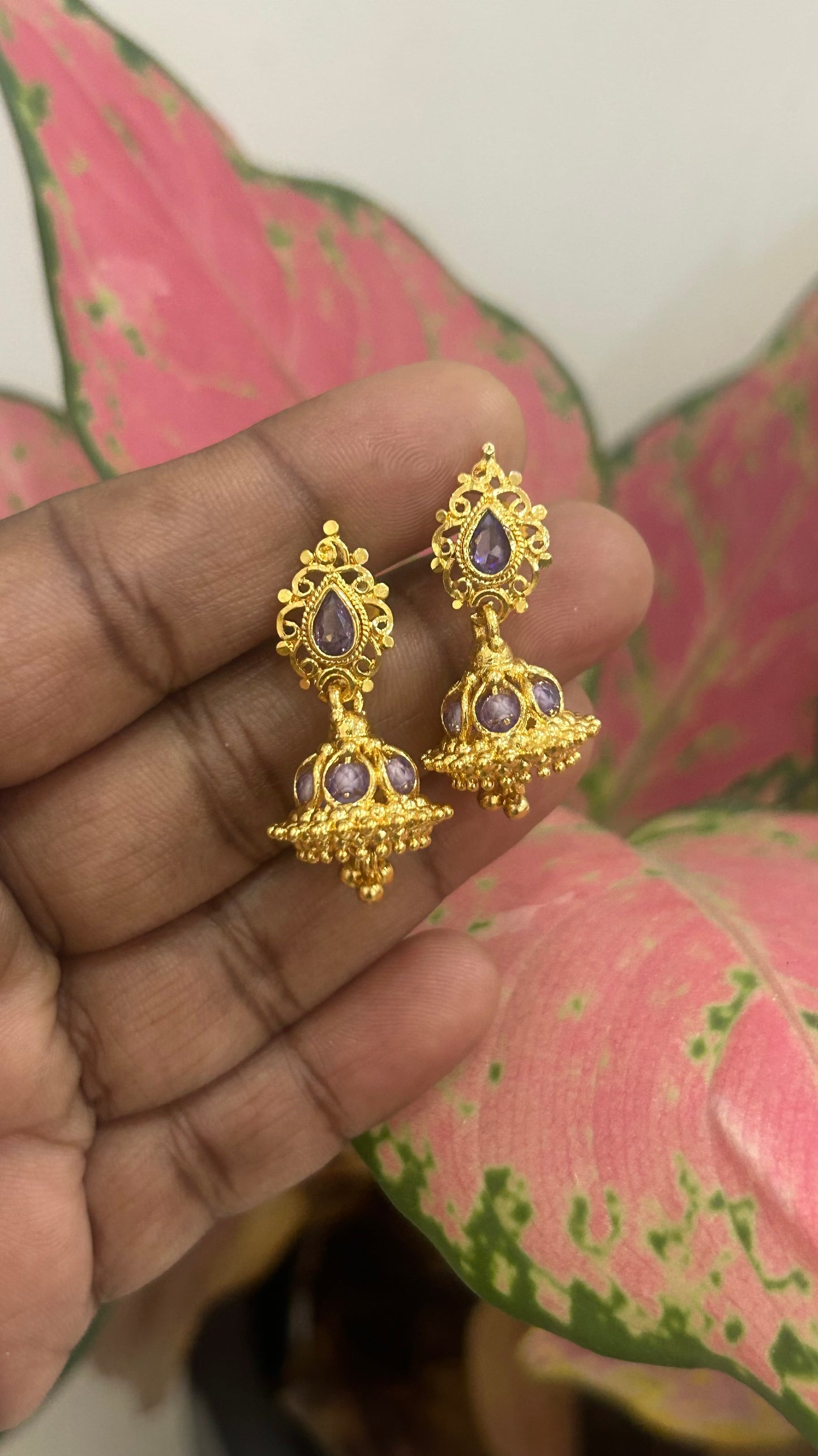 Purple Stone Gold-Plated Jhumka Earrings | Traditional Designer Jhumkas ✨💜
