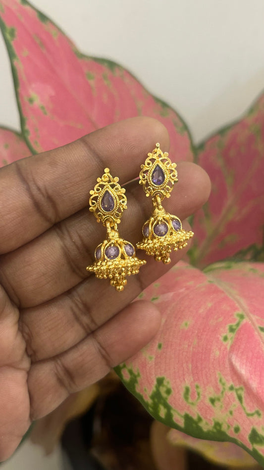 Purple Stone Gold-Plated Jhumka Earrings | Traditional Designer Jhumkas ✨💜