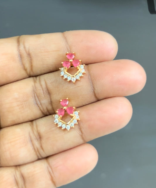 CZ 3 petal red color bow type stud