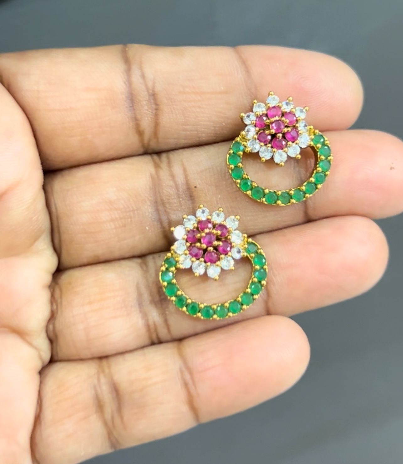 CZ Studs with Pink, White and Green stones