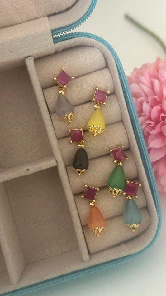 Color stone stud with all 6 monalisa drops beads in screwback