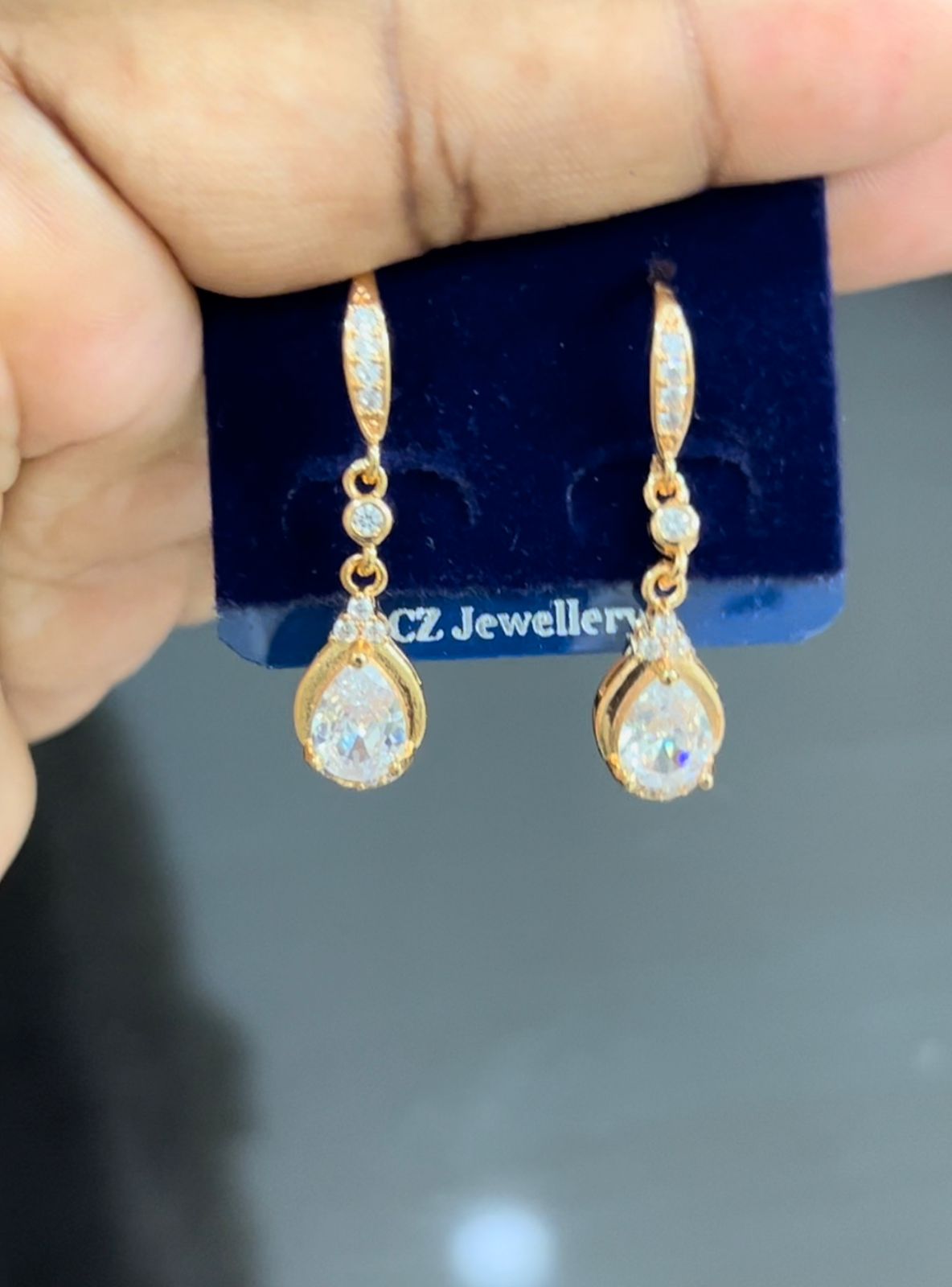 CZ HANGING STONE EARRINGS