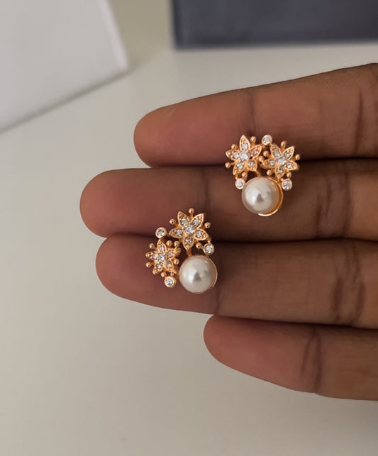 CZ flower stud with pearl