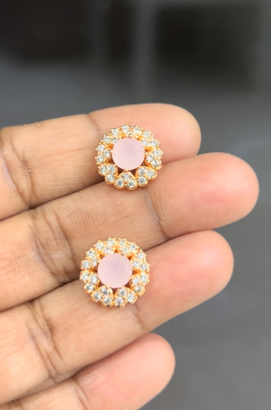 CZ fancy full stone round shape stud in colour