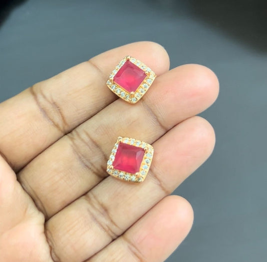 CZ Gold plated pink stone studs