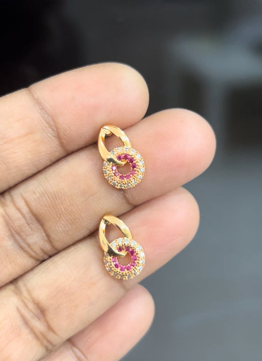 CZ oval n round shape stud in colours