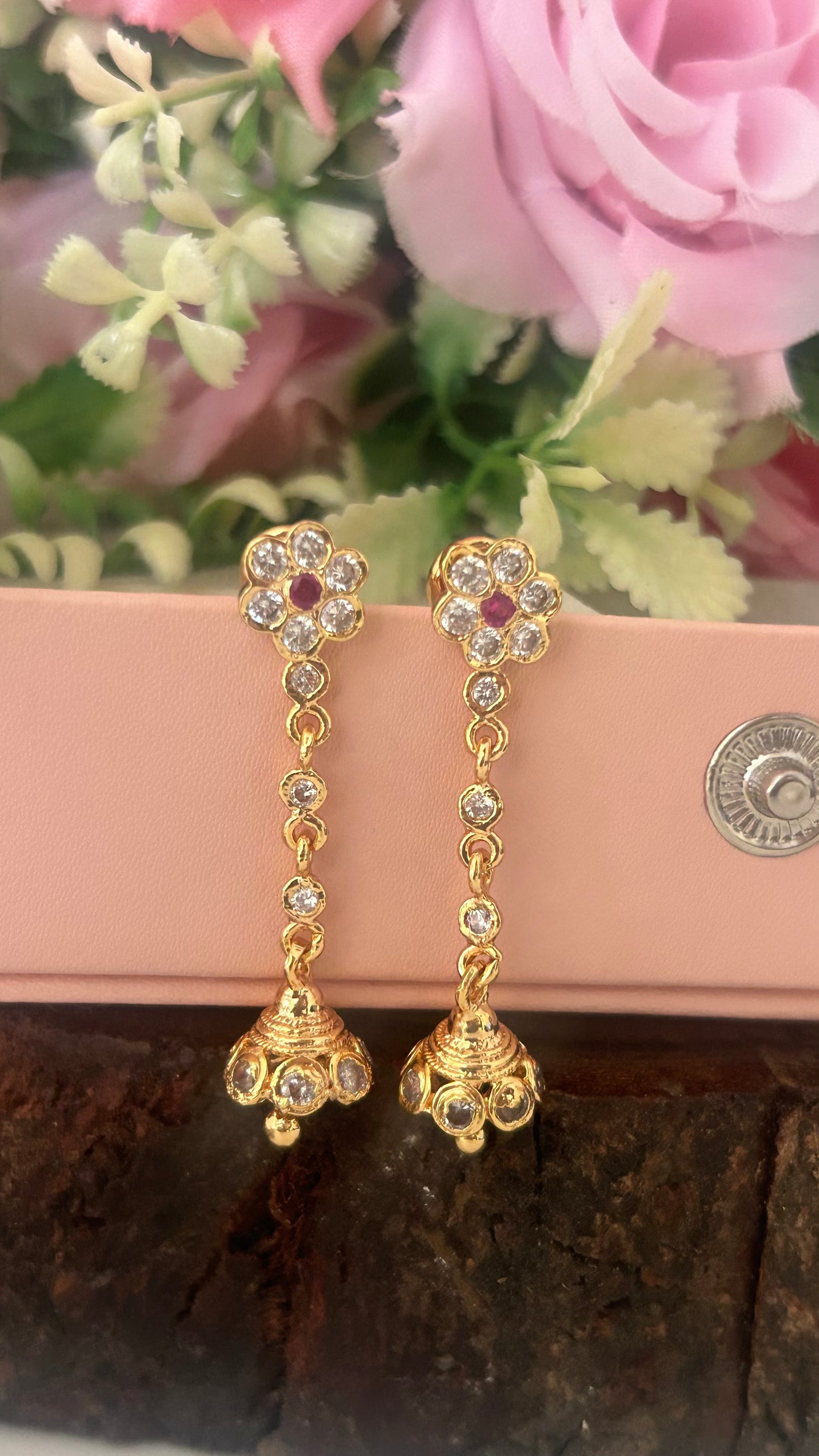 Handcrafted Panchaloham Dangler Earrings with Floral Stones – Ethnic Jewelry Collection