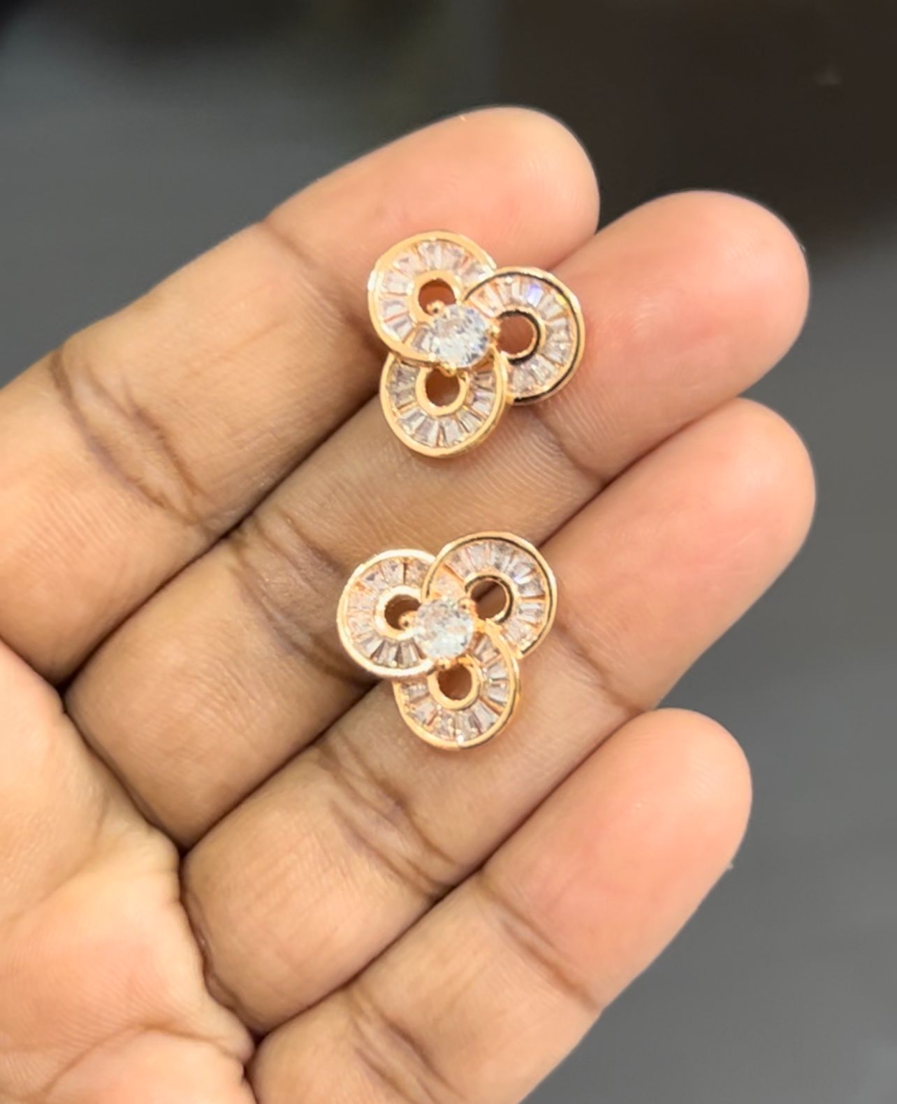 CZ 3 PETAL FLOWER STUD