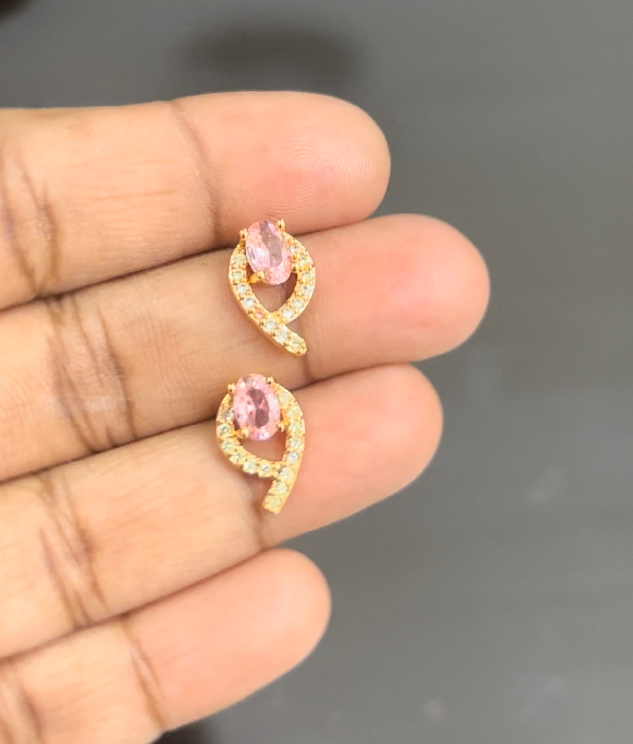 CZ baby pink oval shape stud