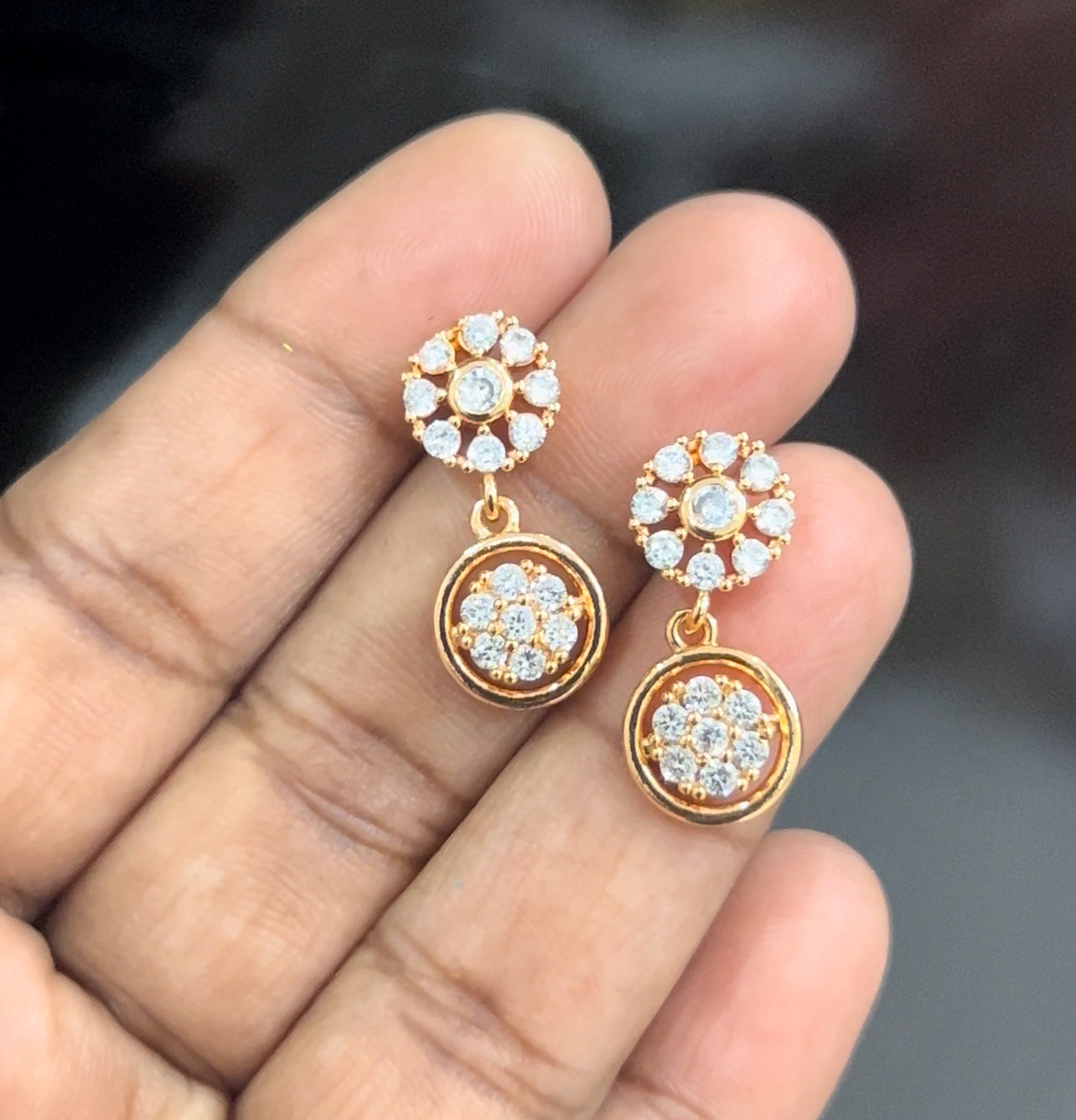 CZ flower stud with flower drop