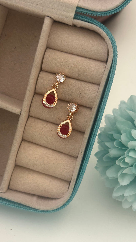 CZ single stone stud with red drop hangings