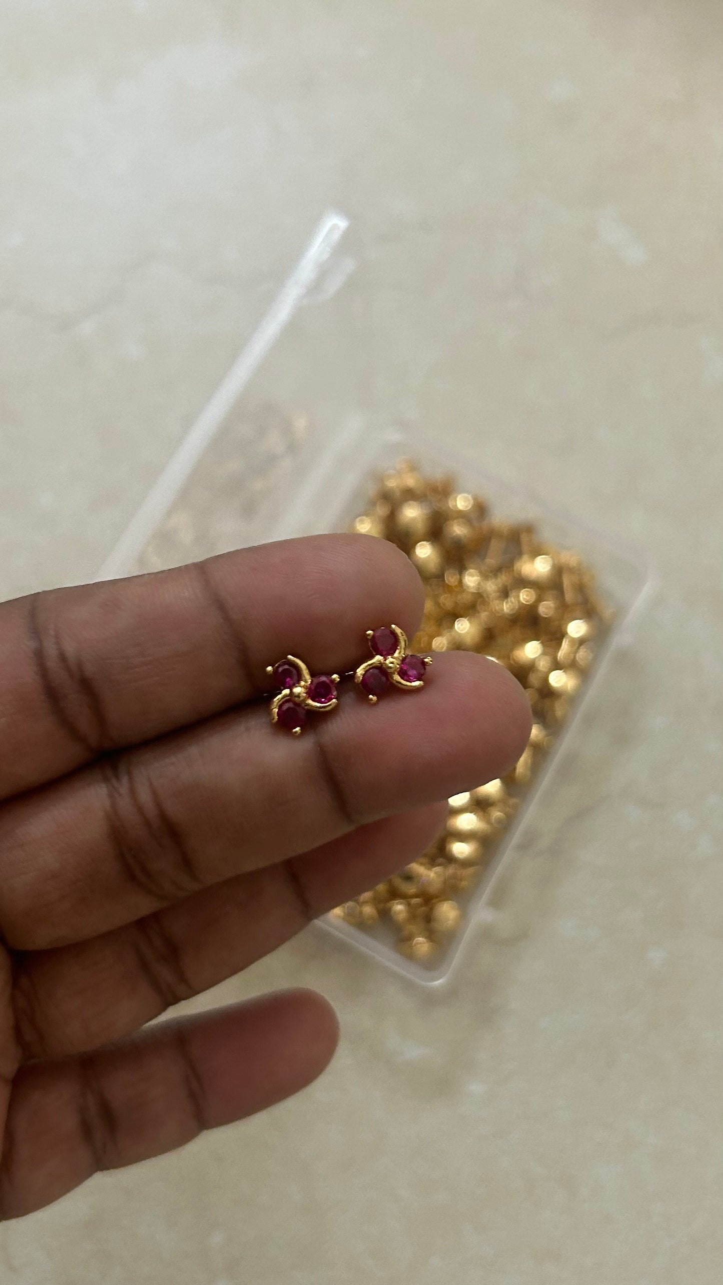 Panchaloham polished small Stud Earrings with Detachable Swarovski Pearl Drop in colours