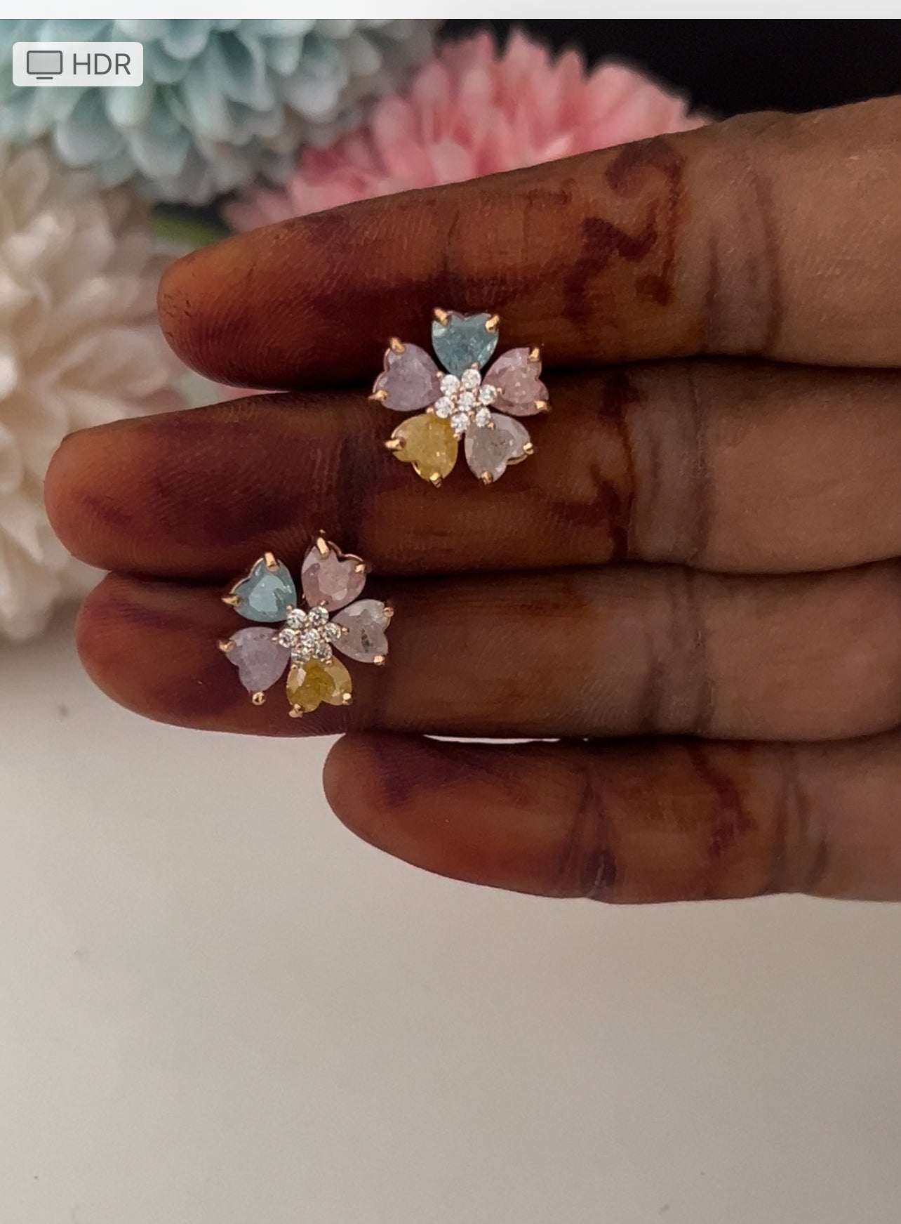 CZ multicolour flower stud with 5 petals