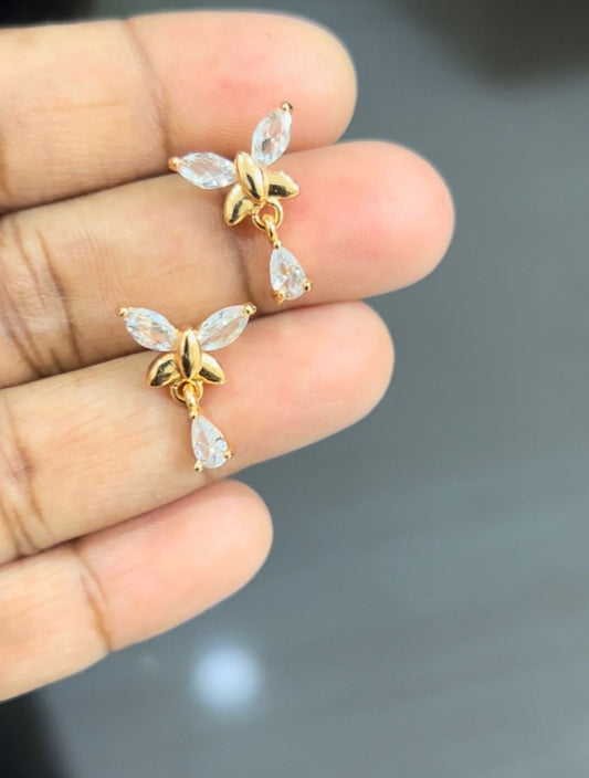 CZ BUTTERFLY STUDS WITH DROPS